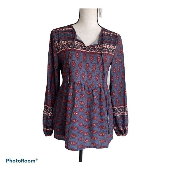 Venus Bohemian Blue and Rust Gypsy Top - Small - Picture 1 of 10